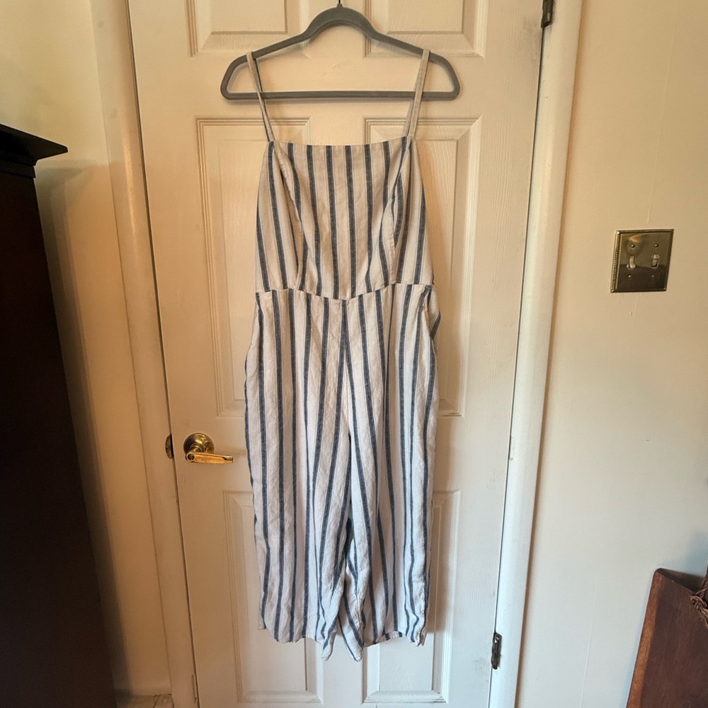 Old Navy White and Navy Striped Jumpsuit